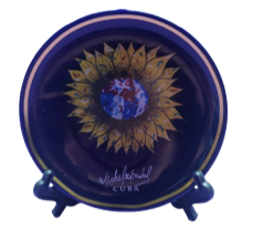 PLATO DE 4¨ESMALTE COLOR CON SOPORTE (INTERIOR  AZUL)MM4P03