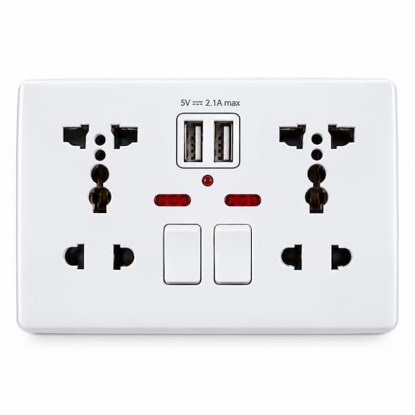 TOMA DOBLE MULTIPROPOSITO 5 ORIFICIOS + USB + USB TIPO C CARGA LENTA + CAJA MULTIPROPOSITO